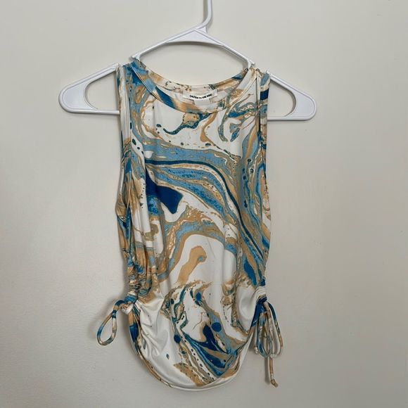 Caution To The Wind Tops - Soft blue marble crop tank top with tie up details
